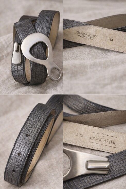 Doncaster Leather Belt M Black Textured Shimmer Wide Statement Buckle USA Y2K main image 14